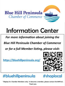 QR code and details for Blue Hill Chamber Information Center linking to bluehillpeninsula.com